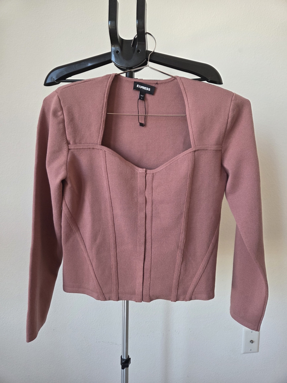 EXPRESS Dusty Rose Corset Long Sleeve Knit Top Sweetheart Neck L